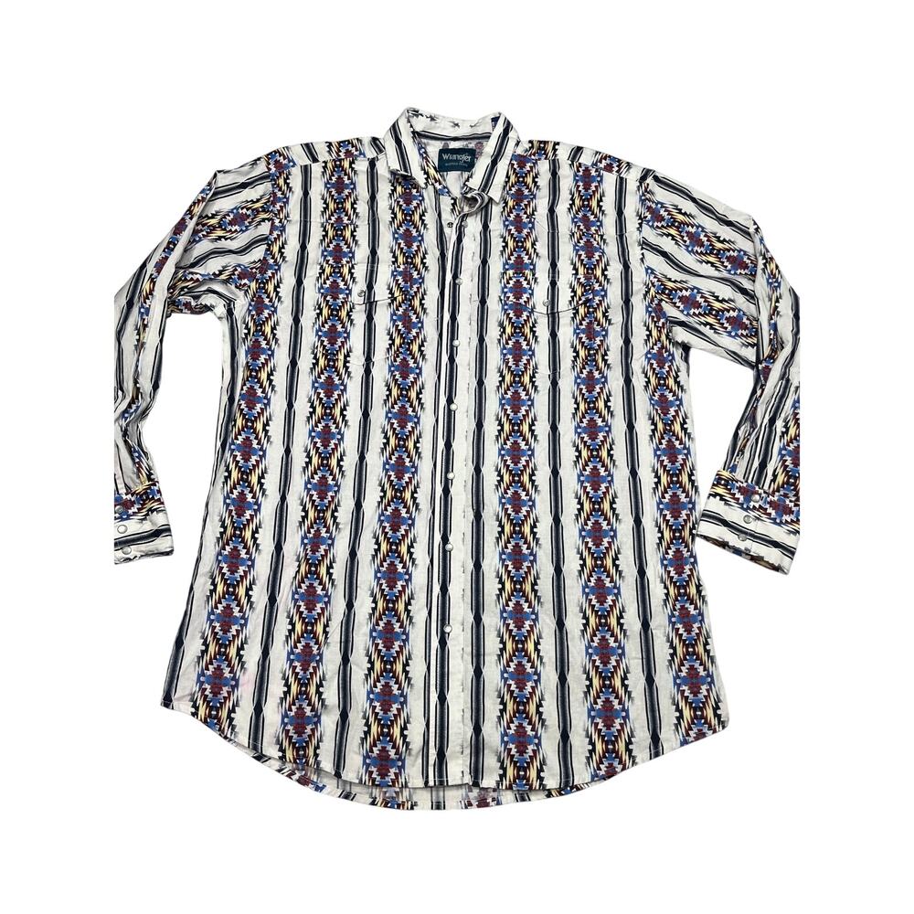 Wrangler Western Shirt XL Tall Cotton Pearl Snap Southwestern Aztec Stripe